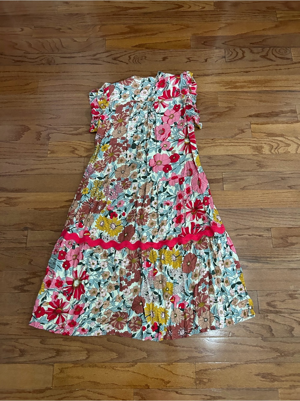 Floral Tiered Midi Dress | Women's Size Small | Cottagecore Boho Floral - Picture 6 of 7